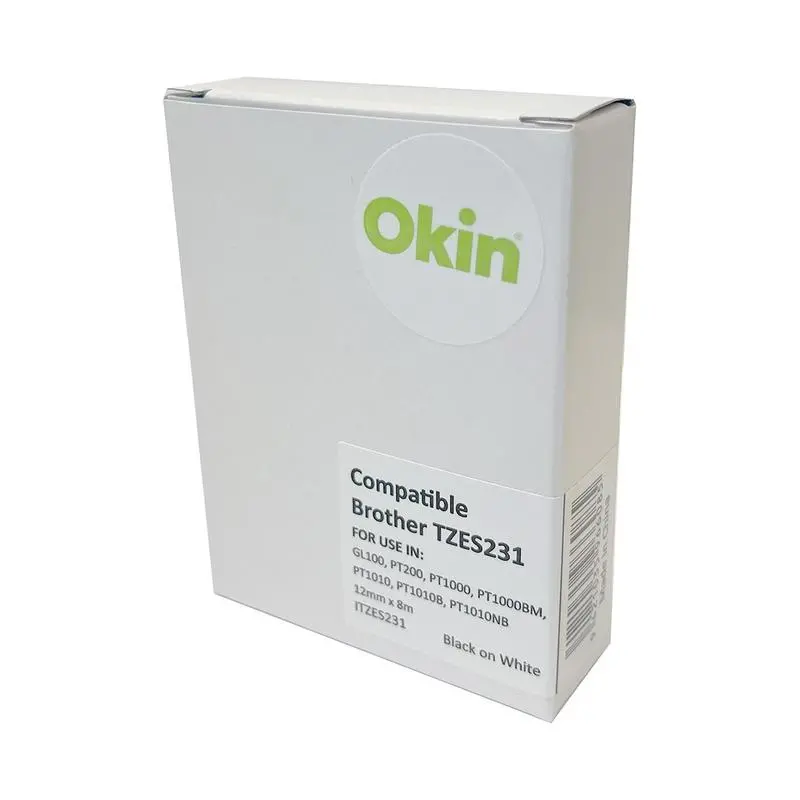 Okin 12Mm Tze Black-On-White Label Tape (Itzes231), 8-Meter Roll 1