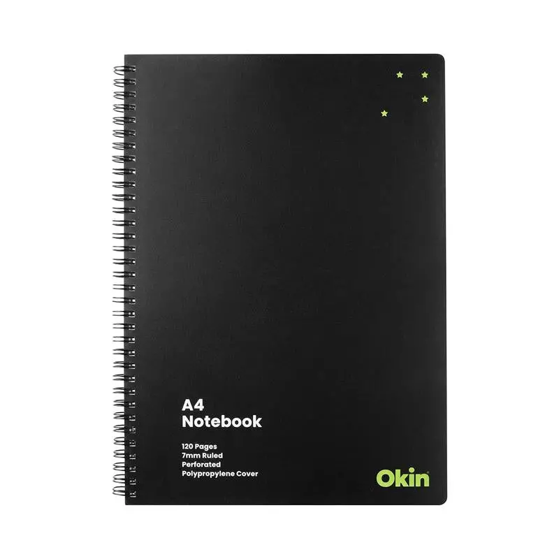 Okin A4 Spiral-Bound Notebook – 120 Pages, Matte Black Polypropylene Cover 1