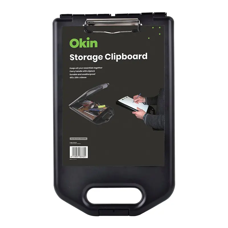 Okin A4 Storage Clipboard – Compact Black Design With Clip 1