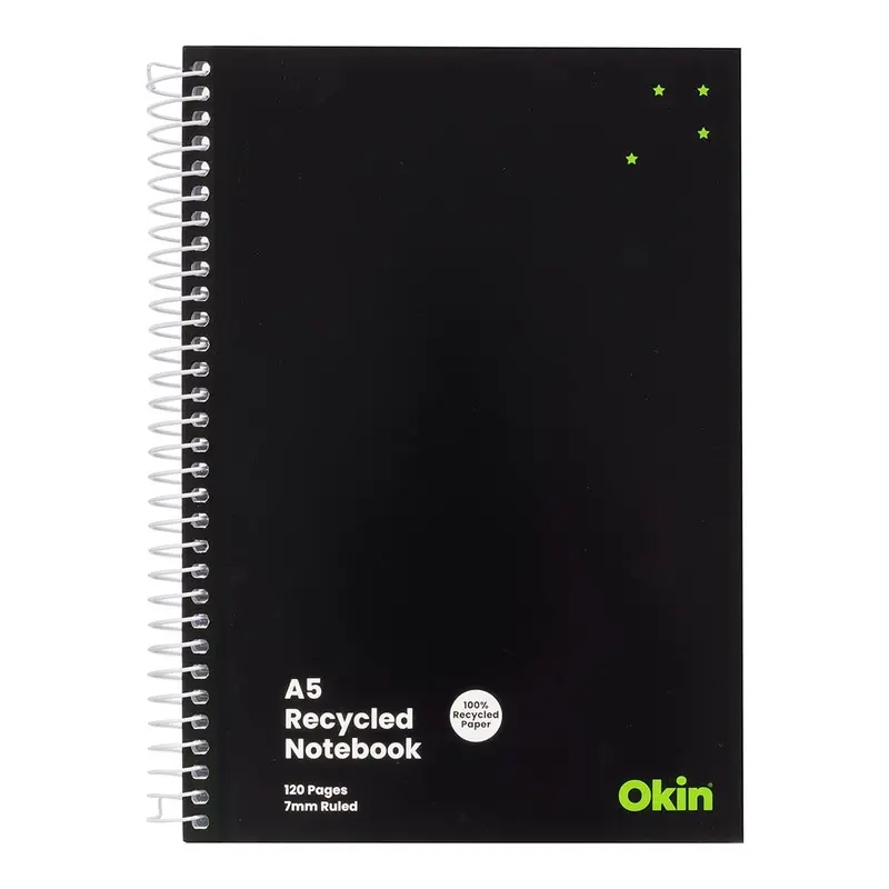 Okin A5 Recycled Spiral Notebook – 120 Pages, 70% Post-Consumer Waste 1