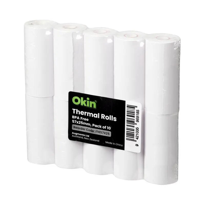 Okin Bpa-Free Thermal Receipt Paper Rolls – 57 × 25Mm, Pack Of 10 1