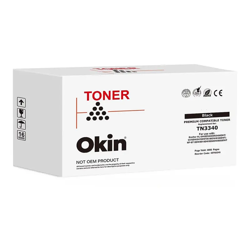 Okin Compatible Black Tn3340 Toner Cartridge For Brother Printers 1