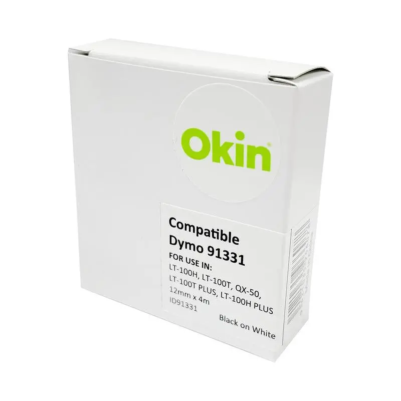 Okin Dymo Letratag Tape – 12 Mm × 4 M, Black Text On White Backing 1