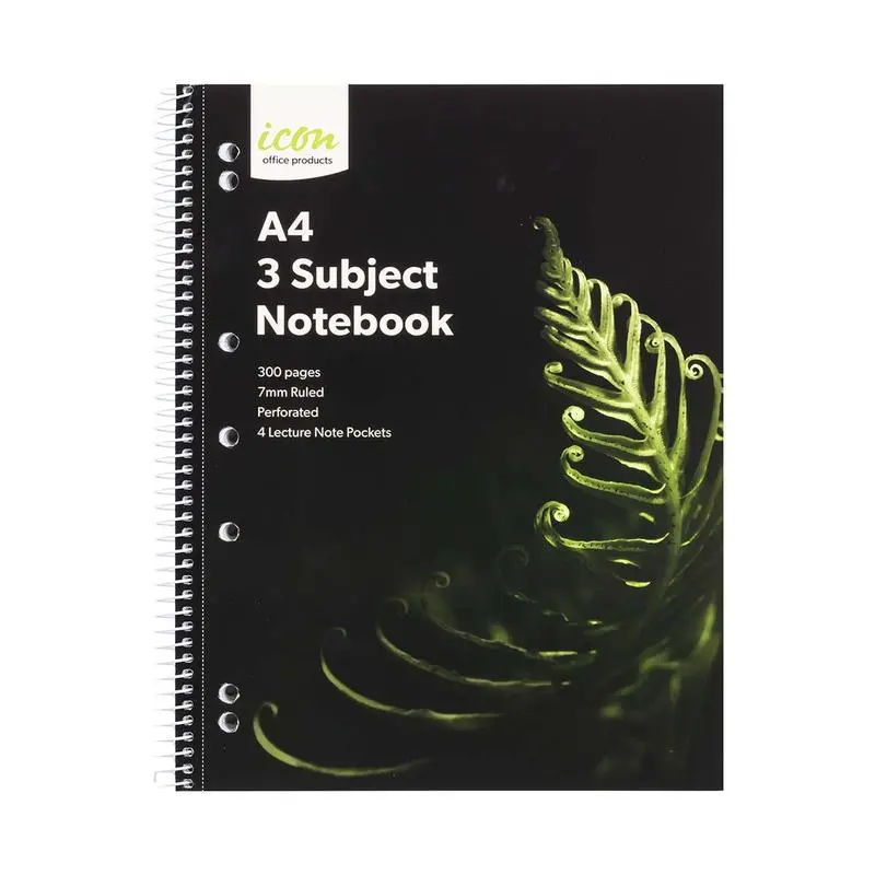 Okin Icon A4 3-Subject Spiral Notebook – 300 Pages, Organized Layout 1