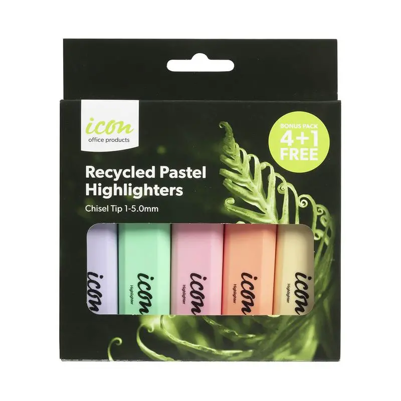 Okin Icon Pastel Highlighter Set – Chisel Tip, 4 Colors + 1 Bonus 1