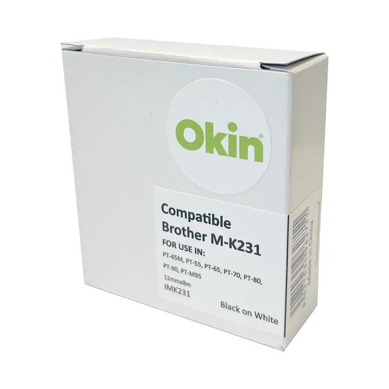 Okin Mk Label Tape – Black On White, 12 Mm Width, Compatible With Brother P-Touch Printers (Imk231) 1