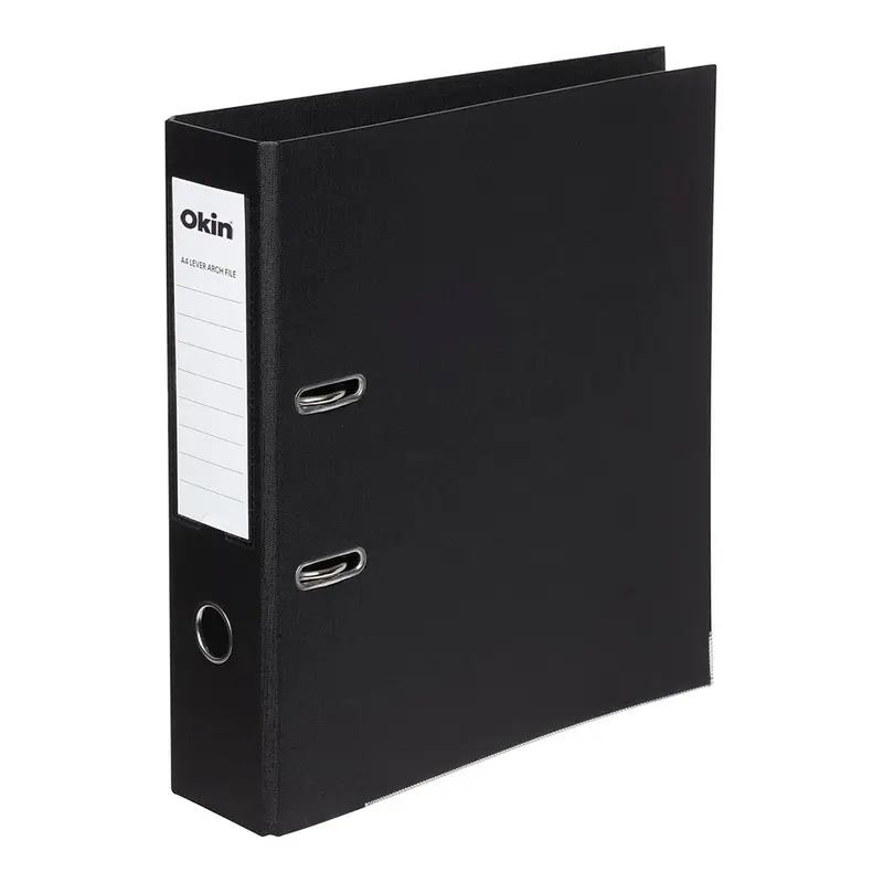 Okin Premium A4 Lever Arch File – Black Linen Finish With Secure Metal Mechanism 1