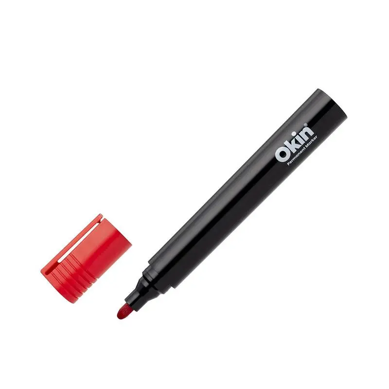 Okin Red Permanent Marker – Bullet Tip, 3.0 Mm Line Width, Fast-Drying Industrial Ink (Ipmred) 1