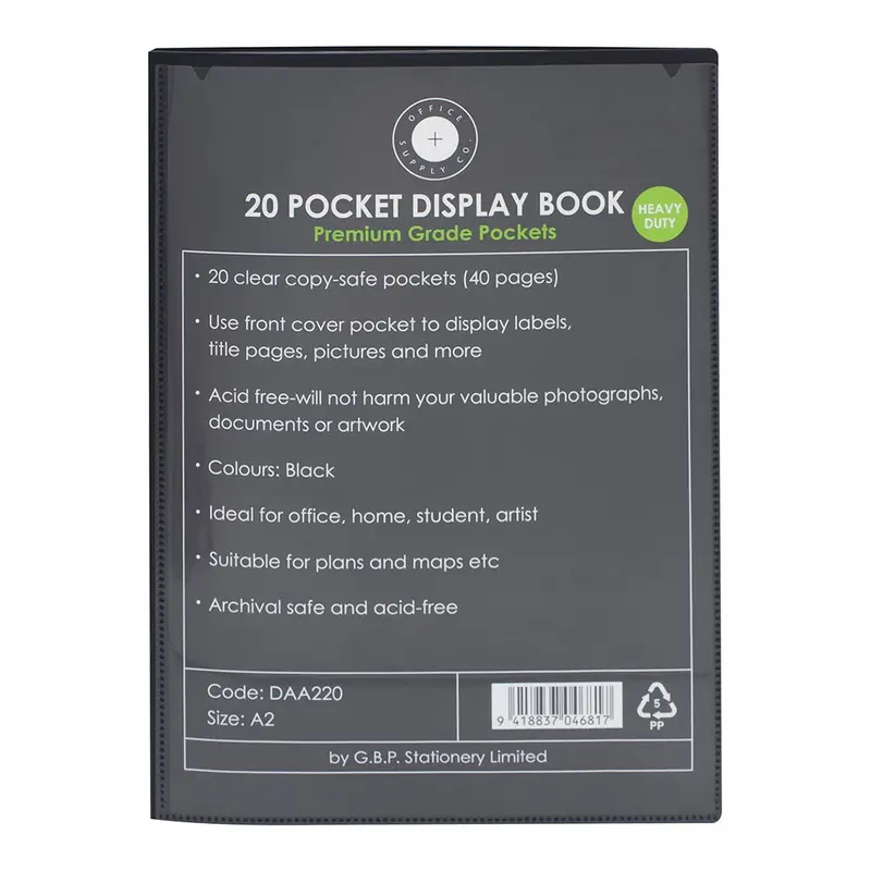 Osc A2 Insert Display Book – 20-Pocket Black Folder 1