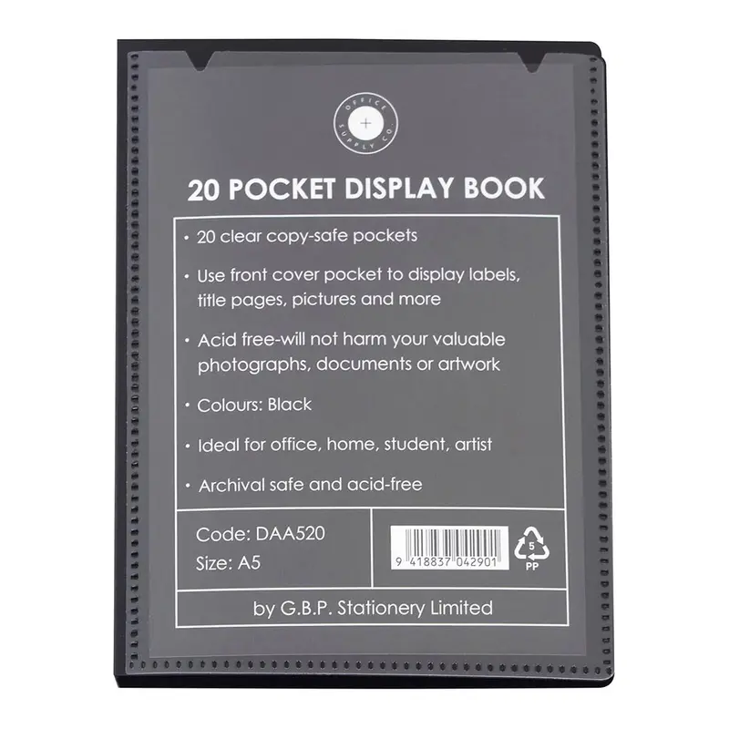 Osc A5 Insert Display Pockets – Black, Pack Of 20 1