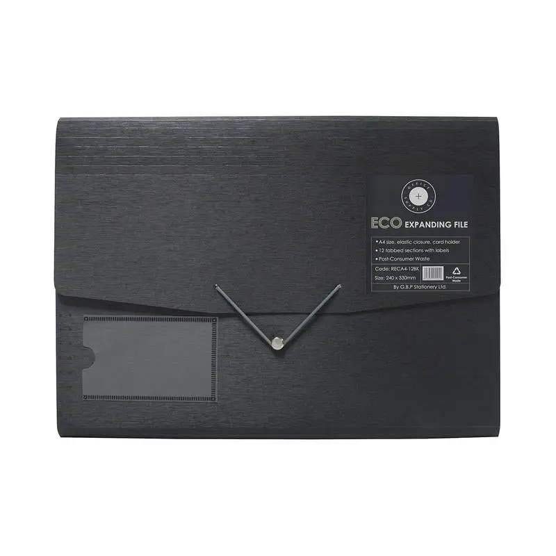 Osc Eco A4 Expanding File – 12-Pocket, Black, Sustainable Design 1