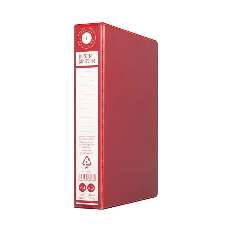Osc Eco-Friendly A4 4-Ring Binder – 38Mm Capacity, Red, Holds 250 Sheets 1