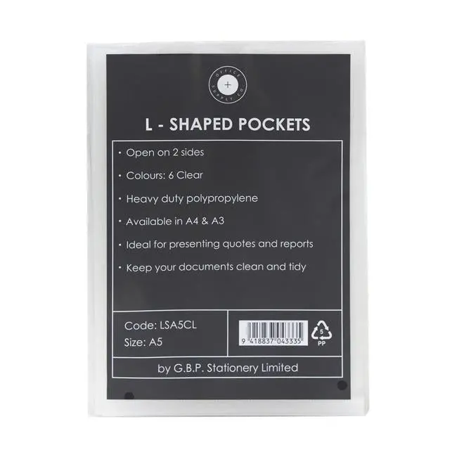 Osc Heavy-Duty L-Shaped Clear Pockets — A5, Pack Of 6 1