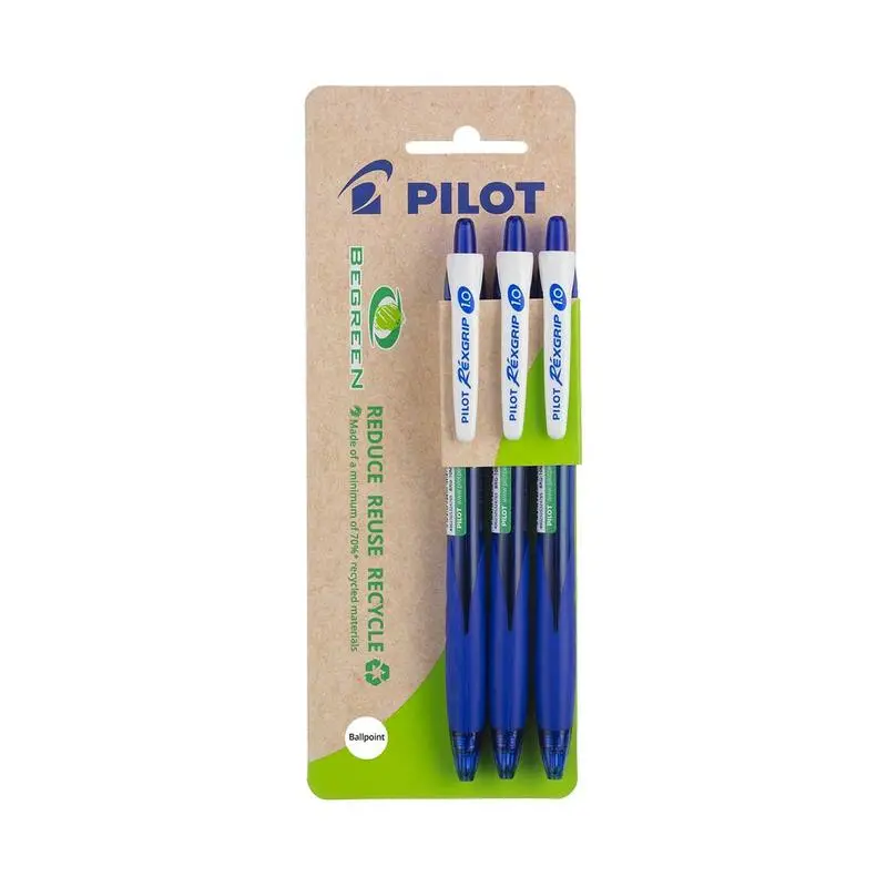 Pilot Begreen Rexgrip Ballpoint Pens – Blue Ink, 3-Piece Set 1