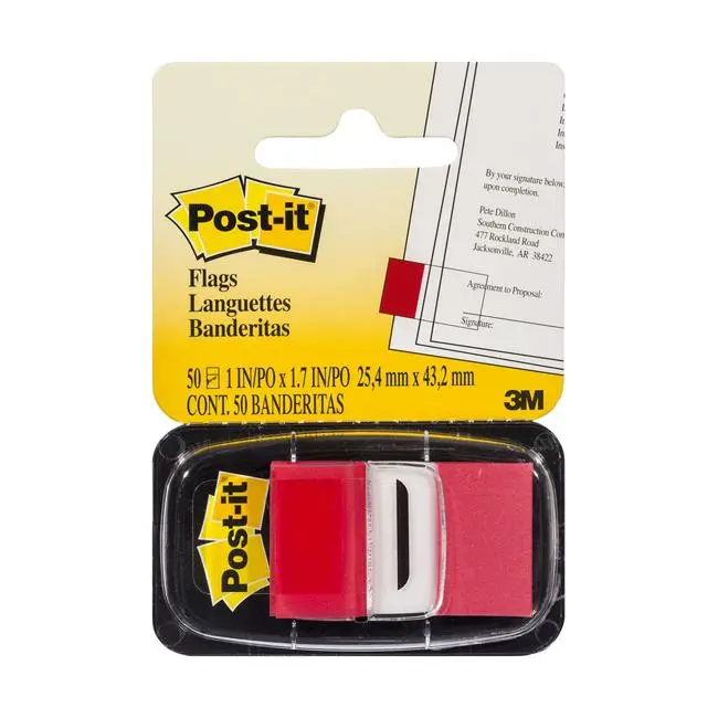 Post-It Single-Use Red Flags – 25 × 43 Mm, 50-Count Pack (Model 680-1) 1