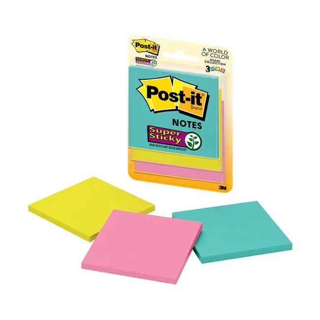 Post-It Super Sticky Square Notes – 76 X 76 Mm, Miami Collection, Pack Of 3 (3321-Ssmia) 1