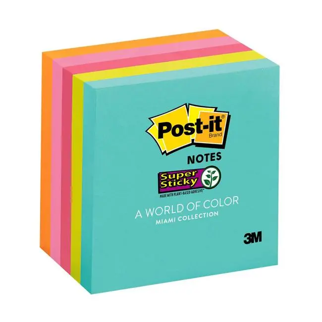 Post-It Super Sticky Square Notes – 76 X 76 Mm, Miami Colorway, Pack Of 5 (654-5Ssmia) 1