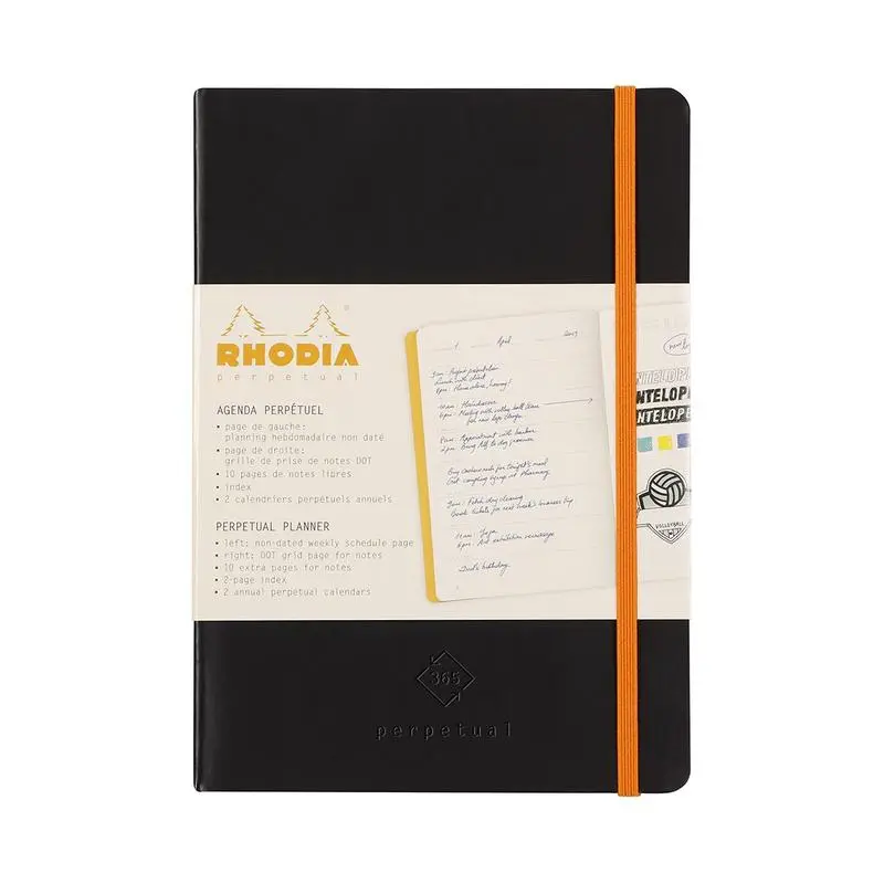 Rhodia A5 Perpetual Diary – Black Leatherette Cover, Year-Rolling Format 1