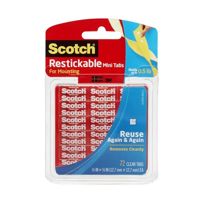Scotch Restickable Mounting Tabs (R103), 13×13 Mm, Pack Of 72 – Repositionable Adhesive 1