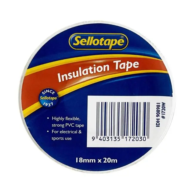 Sellotape Insulation Tape 1720W – White Pvc, 18Mm × 20M 1