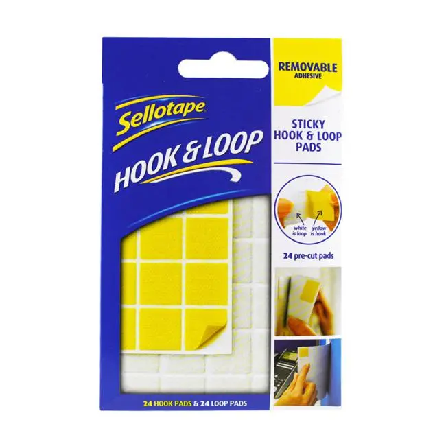 Sellotape Removable Hook-And-Loop Pads – 20Mm Width, 24-Piece Pack 1