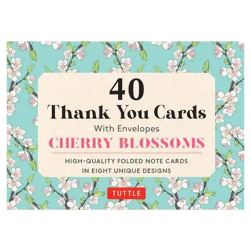Set Of 40 Cherry Blossom-Themed Thank You Cards With Matching Envelopes 1