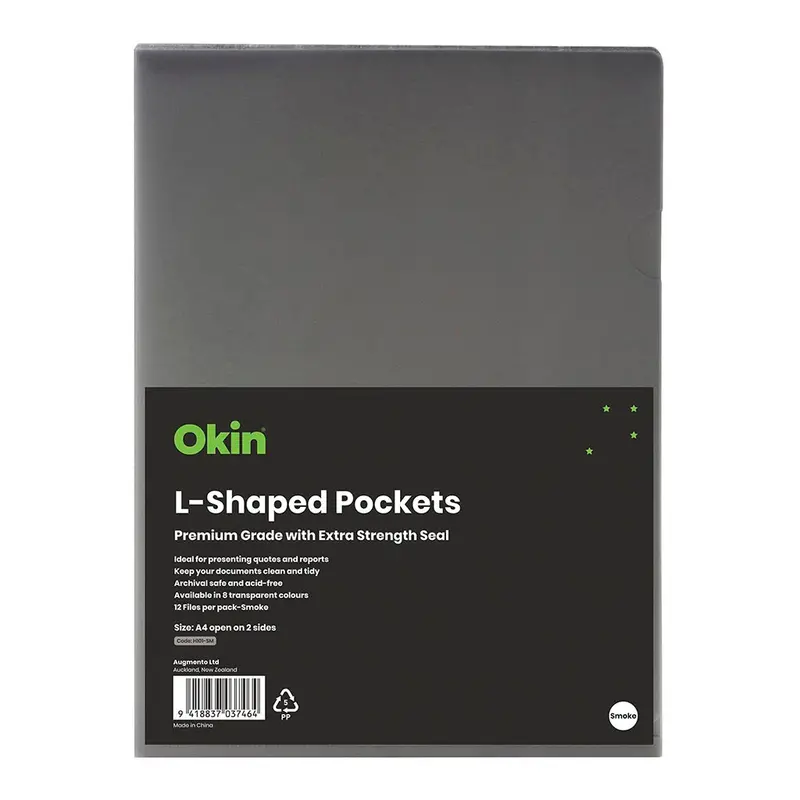 Smoke-Tinted L-Shaped A4 Pockets – Pack Of 12 By Okin 1