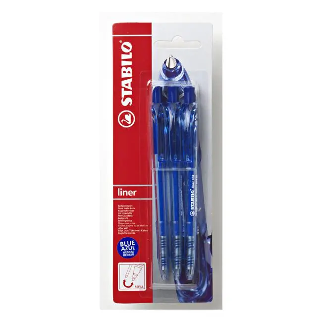 Stabilo Liner Ballpoint Pen – Blue Ink, Carded Display (Pack Of 3) 1