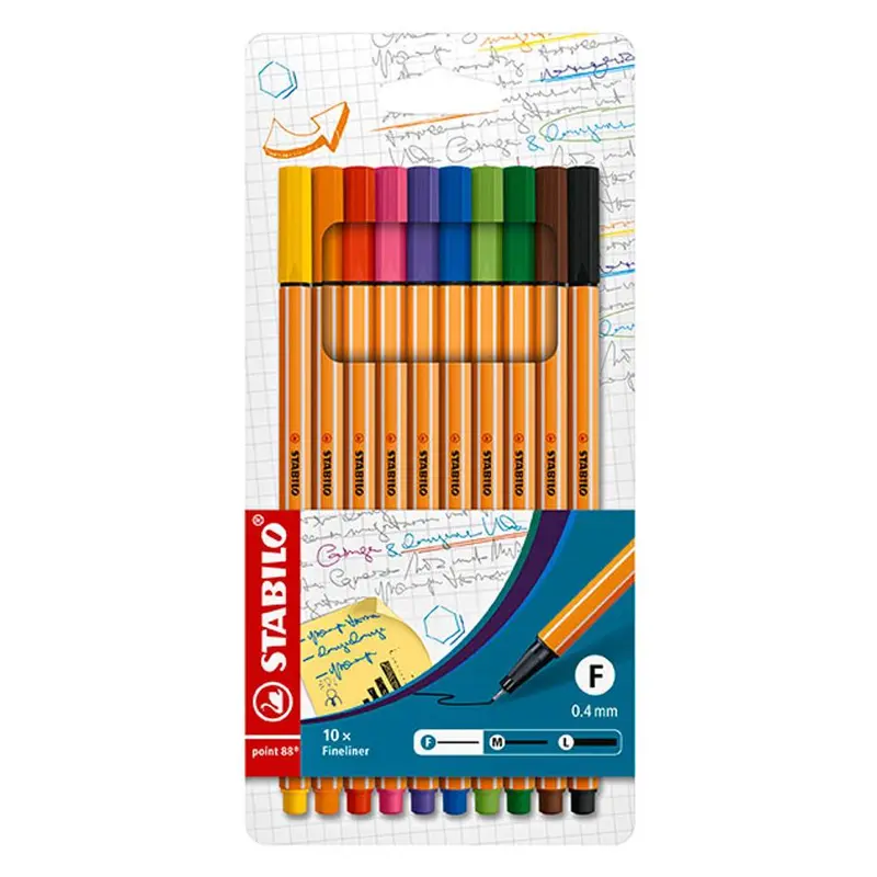Stabilo Point 88 Fineliners – 10-Color Assortment, 0.4Mm Tip Set 1