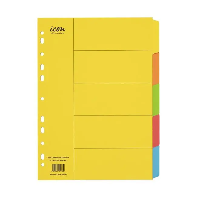 Standard 5-Tab Colored Cardboard Index Dividers By Icon 1