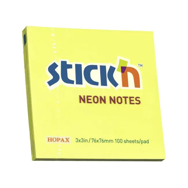Stick’N Note Neon Lemon Sticky Notes (76 × 76 Mm, 100 Sheets) 1