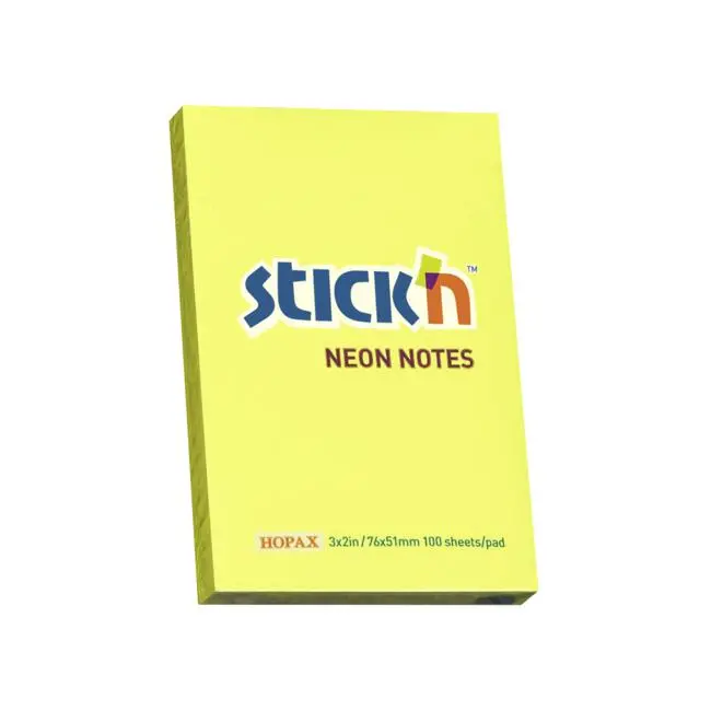 Stick’N Note Self-Adhesive Memo Pads – Neon Lemon, 76 Mm × 50 Mm, 100 Sheets 1