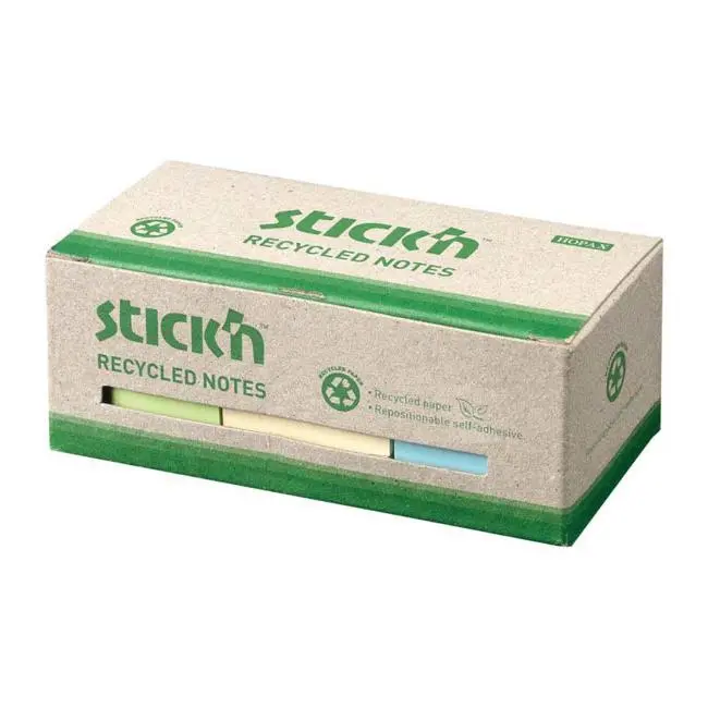 Stick’N Recycled Mini Sticky Notes – 38 × 50 Mm, Assorted Colors, 100 Sheets Per Box (12-Box Set) 1