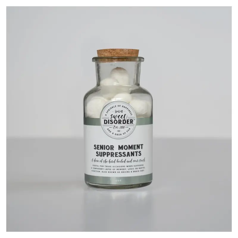 Sweet Disorder Senior Moment Suppressants – Satirical Wellness Card 1