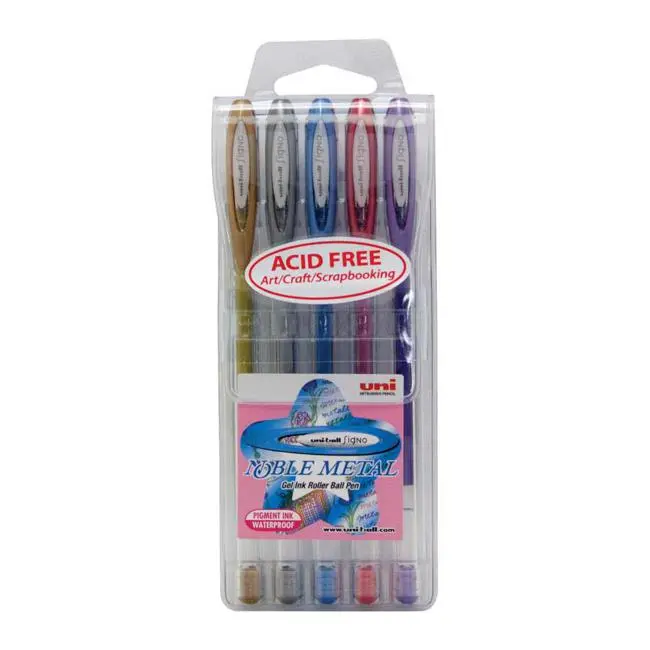 Uni-Ball Signo Nobel Um-120 Ballpoint Pens – 0.8 Mm Metal-Capped, Assorted Colours (Pack Of 5) 1