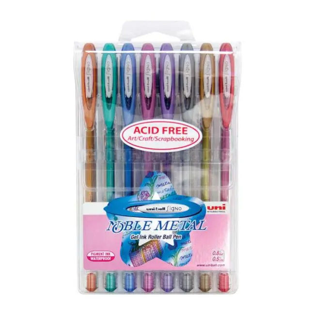 Uni-Ball Signo Nobel Um-120 Ballpoint Pens – 0.8 Mm Metal-Capped, Assorted Colours (Pack Of 8) 1