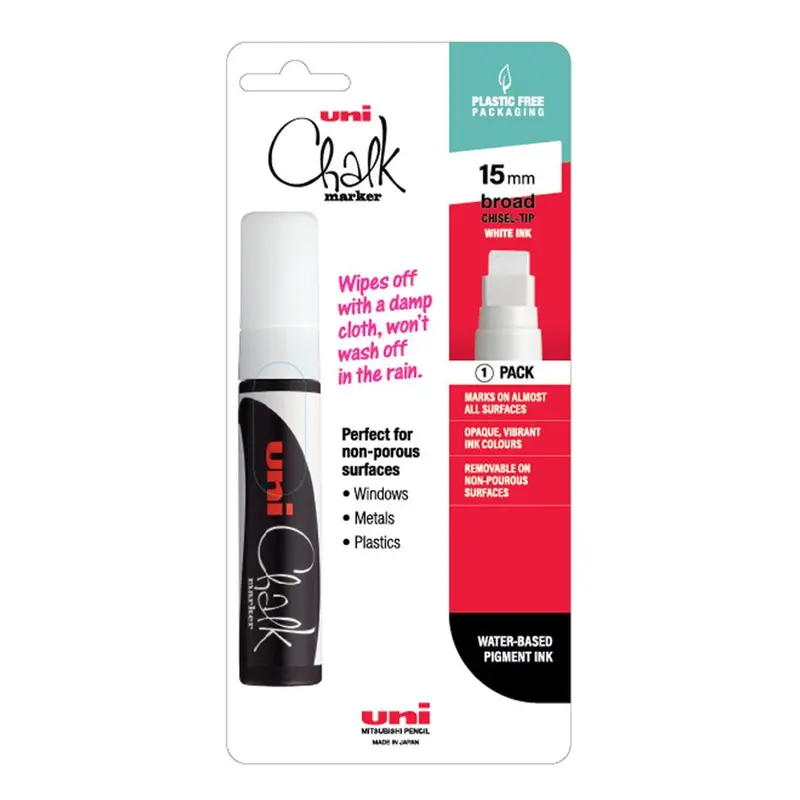 Uni Chalk Marker Pwe-17K – 15Mm White Chisel-Tip 1