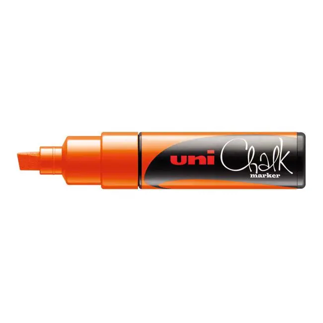 Uni Chalk Marker Pwe-8K – Fluorescent Orange Chisel Tip, 8 Mm High-Visibility 1