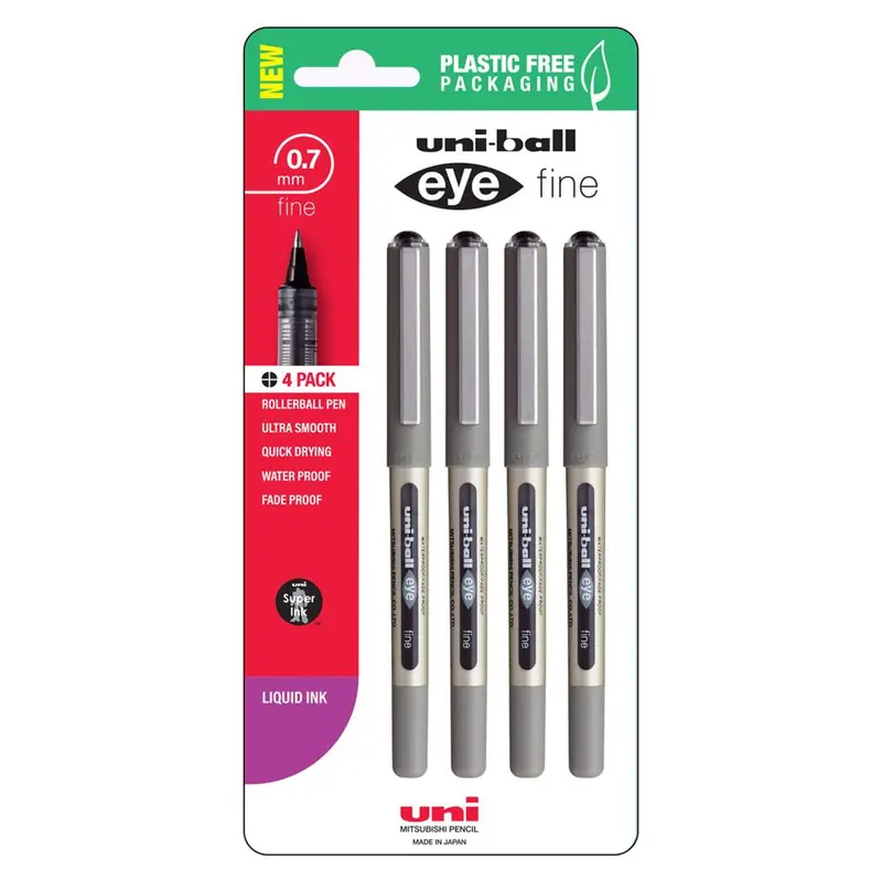 Uni Eye 0.7 Mm Black Rollerball Pen – 4-Pack (250356) 1