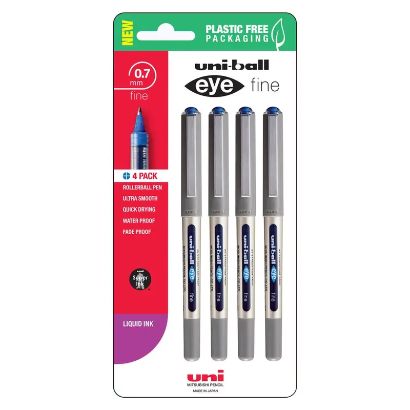 Uni Eye 0.7Mm Blue Rollerball Pens – 4-Pack Fine Point (250357) 1