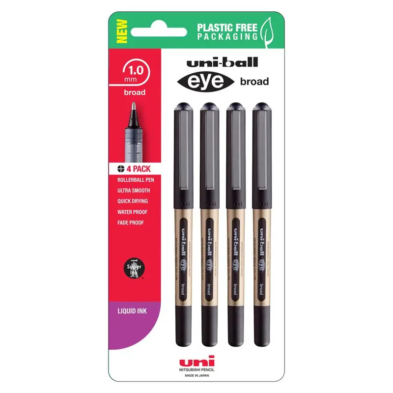Uni Eye Rollerball Pen – 1.0Mm Black Ink, 4-Pack, 250348 1