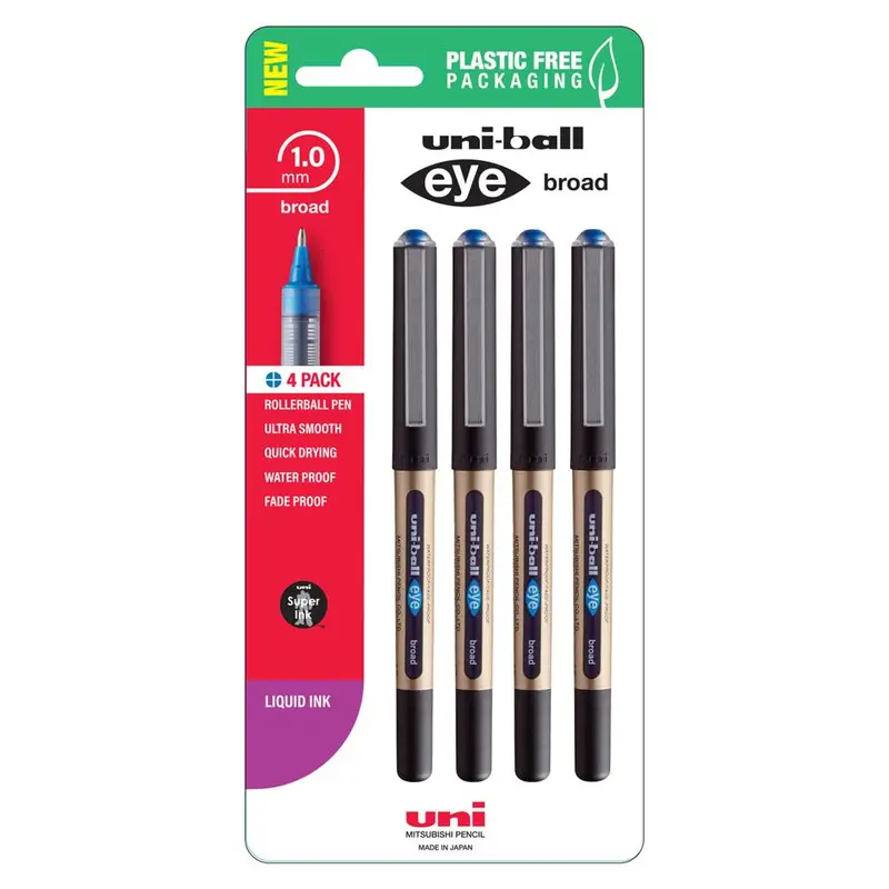 Uni Eye Rollerball Pen – 1.0Mm Blue Ink, 4-Pack (Model 250349) 1