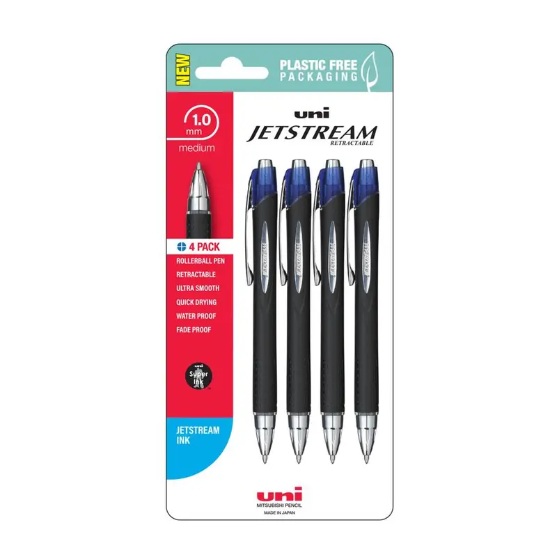 Uni Jetstream Retractable Rollerball Pens – 1.0Mm Blue, 4-Pack 1