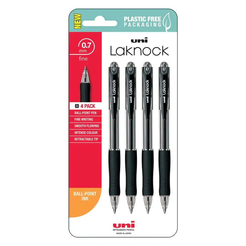 Uni Laknock 0.7Mm Black Fine Retractable Pens – 4-Pack (250333) 1