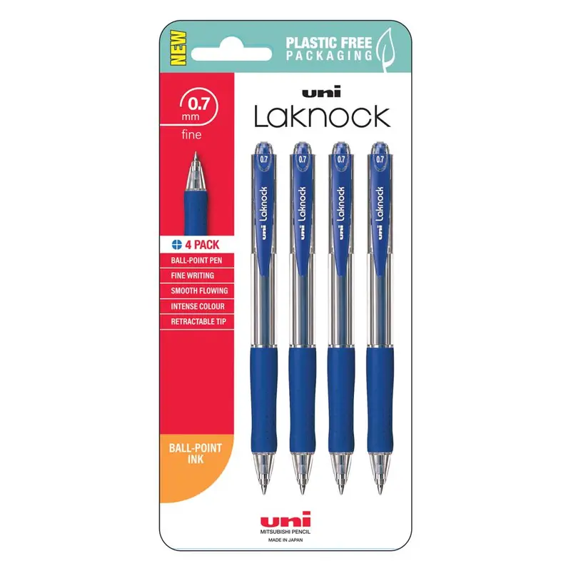 Uni Laknock 0.7Mm Blue Retractable Pens – 4-Pack (250334) 1