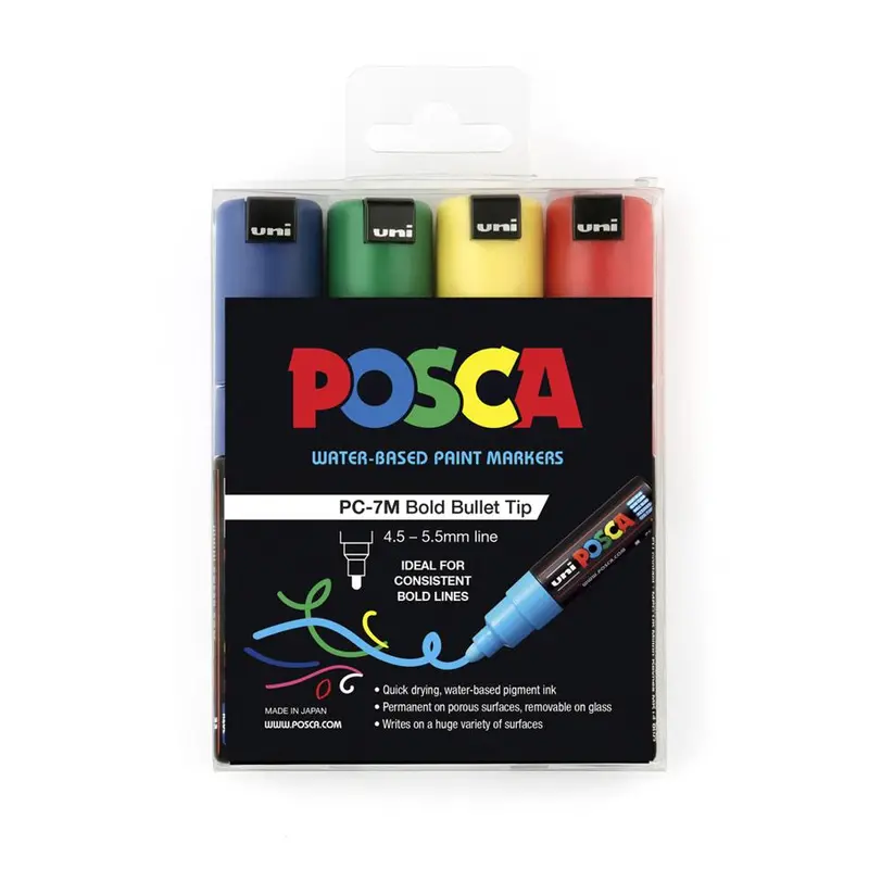 Uni Posca 4.5Mm Marker Set – 4-Color Pack (Green, Yellow, Red, Blue) 1