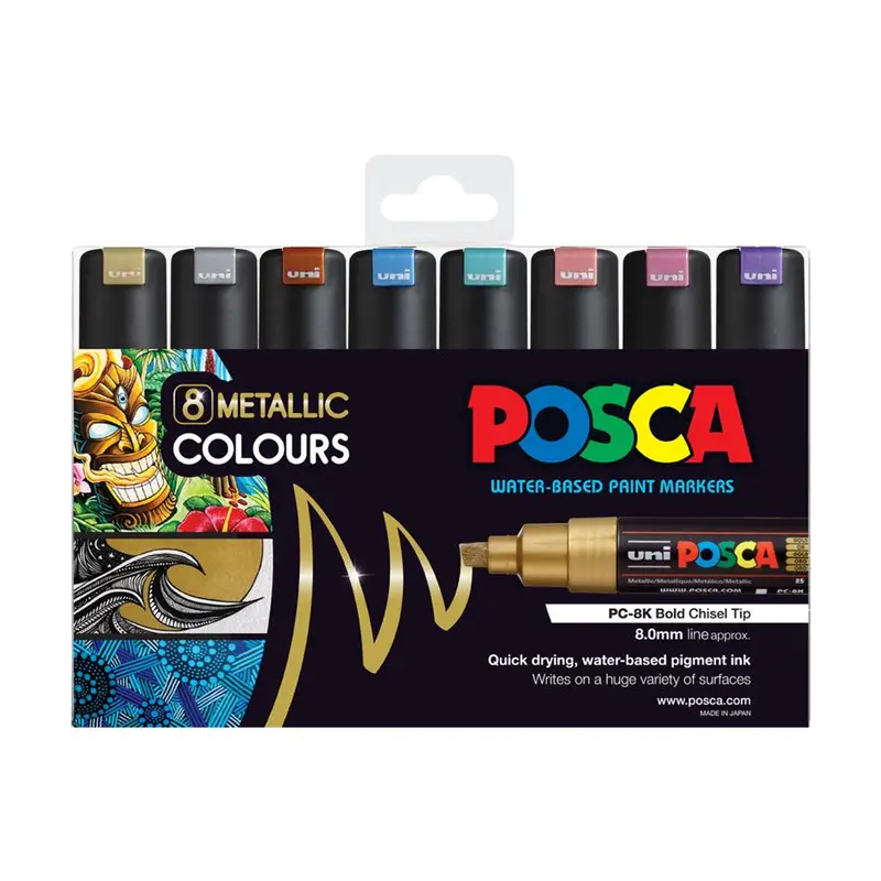 Uni Posca 8Mm Chisel-Tip Markers – 8-Piece Metallic Color Set 1