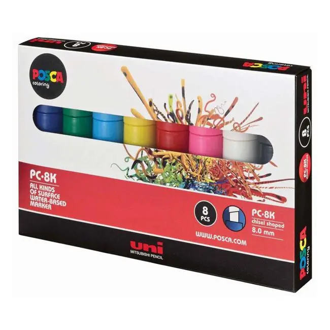 Uni Posca Bold Chisel Marker Pack – 8-Color Collection, 8 Mm Tip 1