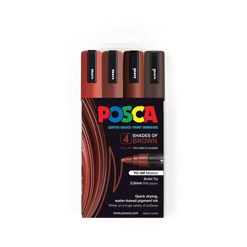 Uni Posca Brown Tone Marker Pack – 4-Piece Medium Bullet Set For Warm Layering 1
