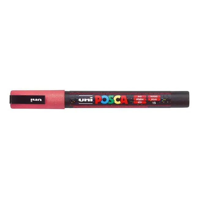 Uni Posca Fine Glitter Marker – 0.9–1.3 Mm Tip, Red (Pc-3M) 1